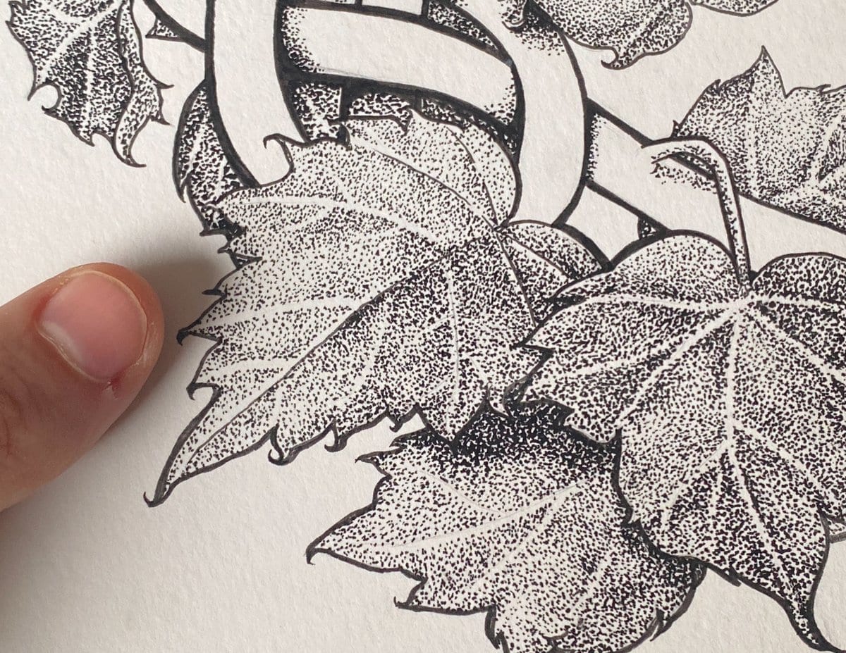 Unfinished pen-and-ink work