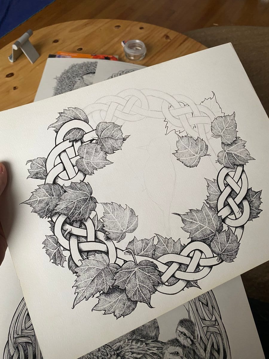 Unfinished pen-and-ink work
