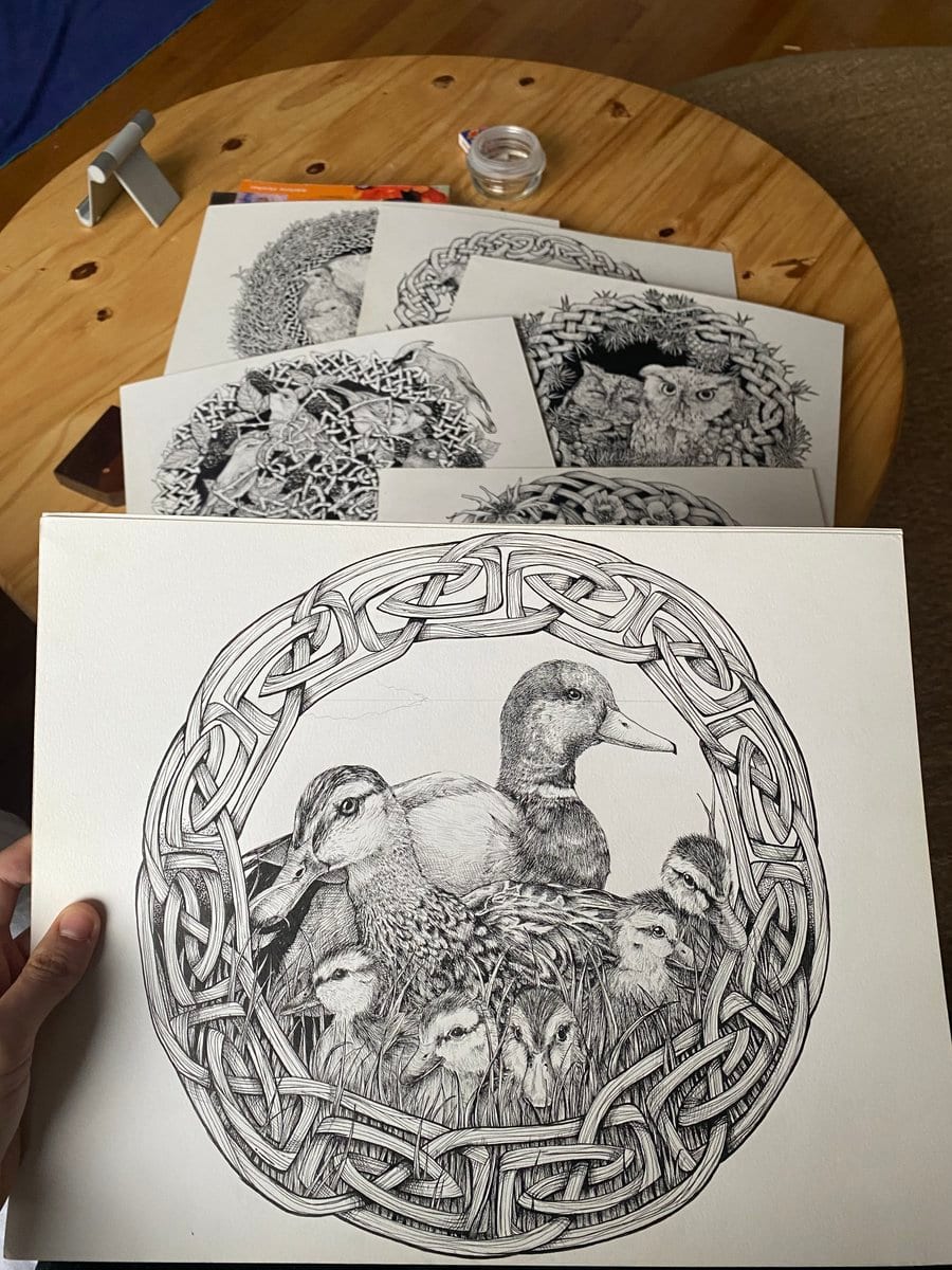 Unfinished pen-and-ink work