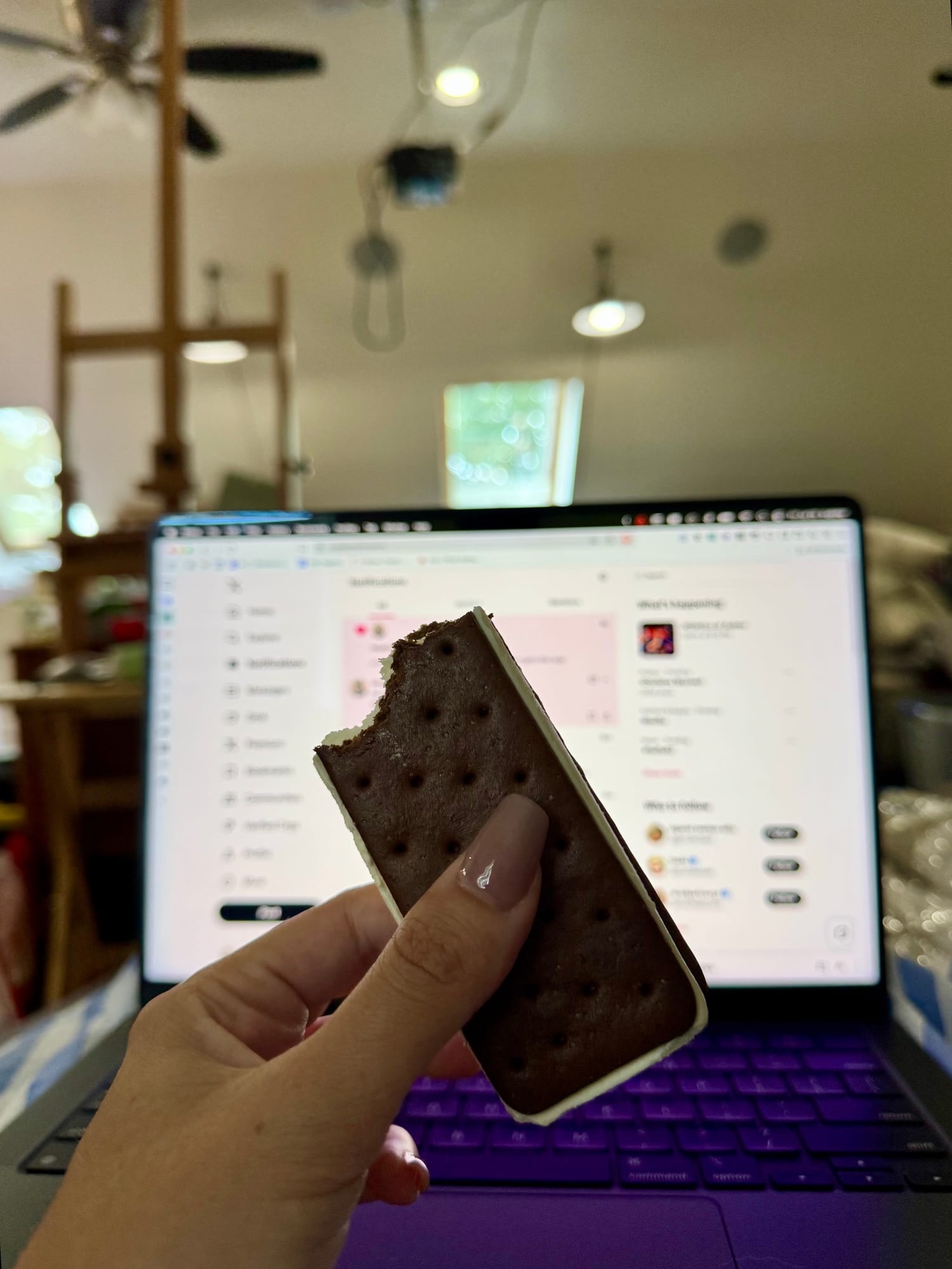 Ice cream sandwich in front of the Twitter screen